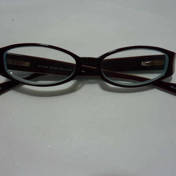 EYE BOBS +2.00 HOSTILE MAKEOVER 2181 66 BROWN BLUE FLEX HINGE READERS - Picture 1 of 10